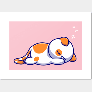 Cute Cat Sleeping Cartoon Posters and Art